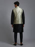 Vastramay Men's Mehndi Green Embellished Jacket with Black Kurta Pant Set