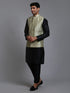 Vastramay Men's Mehndi Green Embellished Jacket with Black Kurta Pant Set