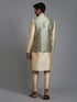 Vastramay Men's Mehndi Green Embellished Jacket with Gold Kurta Pant Set