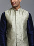 Vastramay Men's Mehndi Green Embellished Jacket with Navy Blue Kurta Pant Set