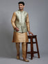 Vastramay Men's Mehndi Green Embellished Jacket with Rose Gold Kurta Pant Set
