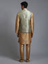 Vastramay Men's Mehndi Green Embellished Jacket with Rose Gold Kurta Pant Set
