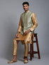 Vastramay Men's Mehndi Green Embellished Jacket with Rose Gold Kurta Pant Set