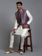 Vastramay Men's Purple Embellished Jacket with Cream Kurta Pant Set
