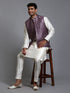 Vastramay Men's Purple Embellished Jacket with Cream Kurta Pant Set