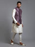 Vastramay Men's Purple Embellished Jacket with Cream Kurta Pant Set