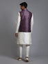 Vastramay Men's Purple Embellished Jacket with Cream Kurta Pant Set