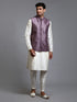 Vastramay Men's Purple Embellished Jacket with Cream Kurta Pant Set