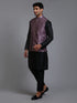Vastramay Men's Purple Embellished Jacket with Black Kurta Pant Set