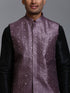 Vastramay Men's Purple Embellished Jacket with Black Kurta Pant Set