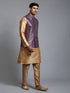 Vastramay Men's Purple Embellished Jacket with Rose Gold Kurta Pant Set