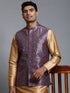 Vastramay Men's Purple Embellished Jacket with Rose Gold Kurta Pant Set