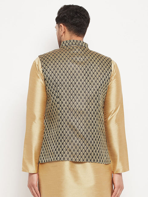 VM BY VASTRAMAY Men's Black Cotton Silk Blend Ethnic Jacket