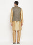 Vastramay Men's Black Ethnic Jacket With Rose Gold Silk Blend Kurta and Pant Style Pyjama Set