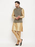 Vastramay Men's Black Ethnic Jacket With Rose Gold Silk Blend Kurta and Pant Style Pyjama Set