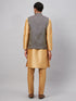 Vastramay Men's Blue Ethnic Jacket With Rose Gold Silk Blend Kurta and Pant Style Pyjama Set