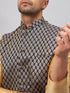 Vastramay Men's Blue Ethnic Jacket With Rose Gold Silk Blend Kurta and Pant Style Pyjama Set