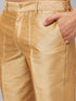 Vastramay Men's Blue Ethnic Jacket With Rose Gold Silk Blend Kurta and Pant Style Pyjama Set