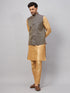 Vastramay Men's Blue Ethnic Jacket With Rose Gold Silk Blend Kurta and Pant Style Pyjama Set