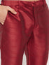 Vastramay Men's Maroon Silk Blend Ethnic Jacket, Black Kurta and Maroon Pant Style Pyjama Set