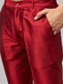Vastramay Men's Maroon Silk Blend Ethnic Jacket With Gold Kurta and Maroon Pant Style Pyjama Set
