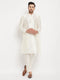 Vastramay Men's Cream Cotton Silk Blend Kurta and Pant Style Pyjama Set