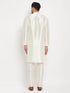 Vastramay Men's Cream Cotton Silk Blend Kurta and Pant Style Pyjama Set