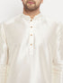 Vastramay Men's Cream Cotton Silk Blend Kurta and Pant Style Pyjama Set