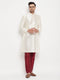 Vastramay Men's Cream Cotton Silk Blend Kurta and Maroon Pant Style Pyjama Set
