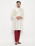 Vastramay Men's Cream Cotton Silk Blend Kurta and Maroon Pant Style Pyjama Set