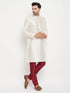 Vastramay Men's Cream Cotton Silk Blend Kurta and Maroon Pant Style Pyjama Set