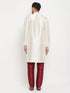 Vastramay Men's Cream Cotton Silk Blend Kurta and Maroon Pant Style Pyjama Set