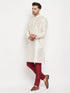 Vastramay Men's Cream Cotton Silk Blend Kurta and Maroon Pant Style Pyjama Set