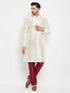 Vastramay Men's Cream Cotton Silk Blend Kurta and Maroon Pant Style Pyjama Set