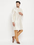 Vastramay Men's Cream Cotton Silk Blend Kurta and Rose Gold Pant Style Pyjama Set