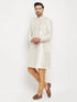 Vastramay Men's Cream Cotton Silk Blend Kurta and Rose Gold Pant Style Pyjama Set