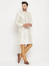 Vastramay Men's Cream Cotton Silk Blend Kurta and Rose Gold Pant Style Pyjama Set