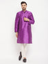 Vastramay Men's Purple Cotton Silk Blend Kurta and Cream Pant Style Pyjama Set
