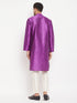 Vastramay Men's Purple Cotton Silk Blend Kurta and Cream Pant Style Pyjama Set