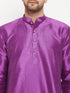Vastramay Men's Purple Cotton Silk Blend Kurta and Cream Pant Style Pyjama Set
