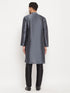 Vastramay Men's Grey Cotton Silk Blend Kurta and Black Pant Style Pyjama Set