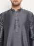 Vastramay Men's Grey Cotton Silk Blend Kurta and Black Pant Style Pyjama Set