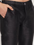 Vastramay Men's Grey Cotton Silk Blend Kurta and Black Pant Style Pyjama Set