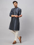 Vastramay Men's Grey Cotton Silk Blend Kurta and Cream Pant Set