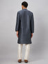 Vastramay Men's Grey Cotton Silk Blend Kurta and Cream Pant Set