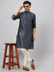 Vastramay Men's Grey Cotton Silk Blend Kurta and Cream Pant Set