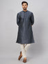 Vastramay Men's Grey Cotton Silk Blend Kurta and Cream Pant Set