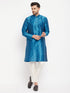 Vastramay Men's Turquoise Blue Cotton Silk Blend Kurta and Pant Style Pyjama Set