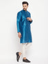 Vastramay Men's Turquoise Blue Cotton Silk Blend Kurta and Pant Style Pyjama Set