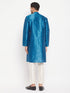 Vastramay Men's Turquoise Blue Cotton Silk Blend Kurta and Pant Style Pyjama Set
